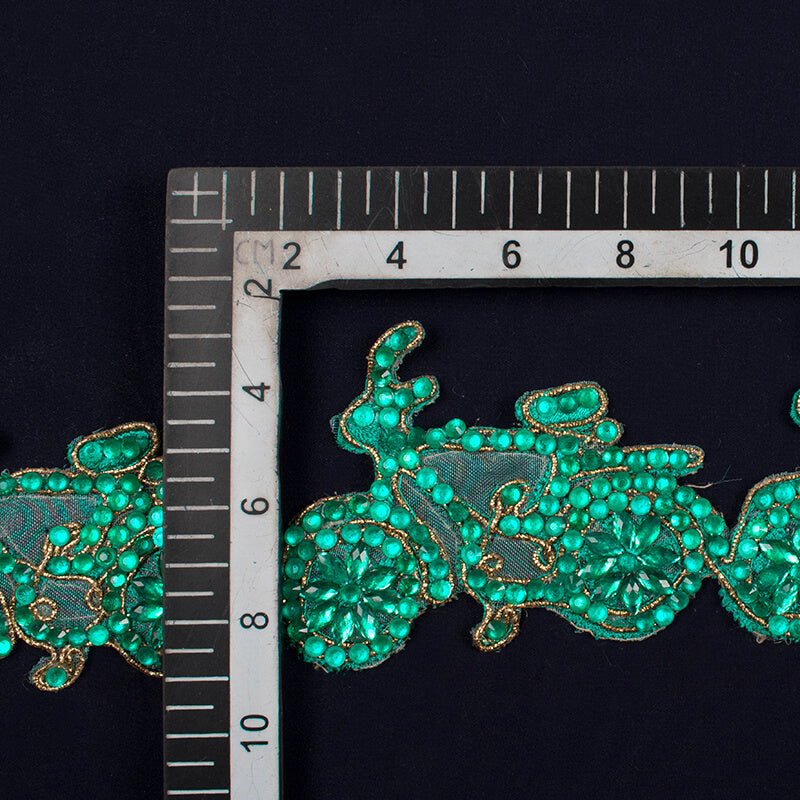 Turquoise Stone Cut Work Embroidery Lace (9 Mtr) - Fabcurate