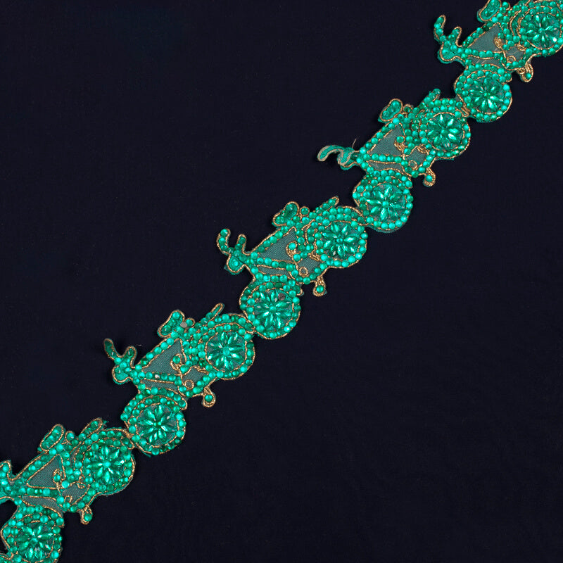 Turquoise Stone Cut Work Embroidery Lace (9 Mtr) - Fabcurate