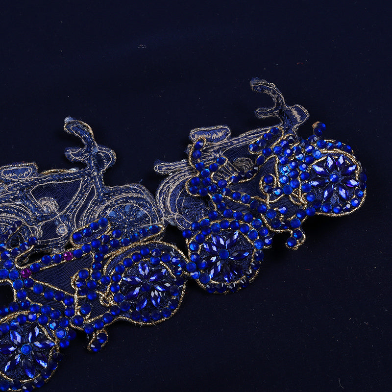 Royal Blue Stone Cut Work Embroidery Lace (9 Mtr) - Fabcurate