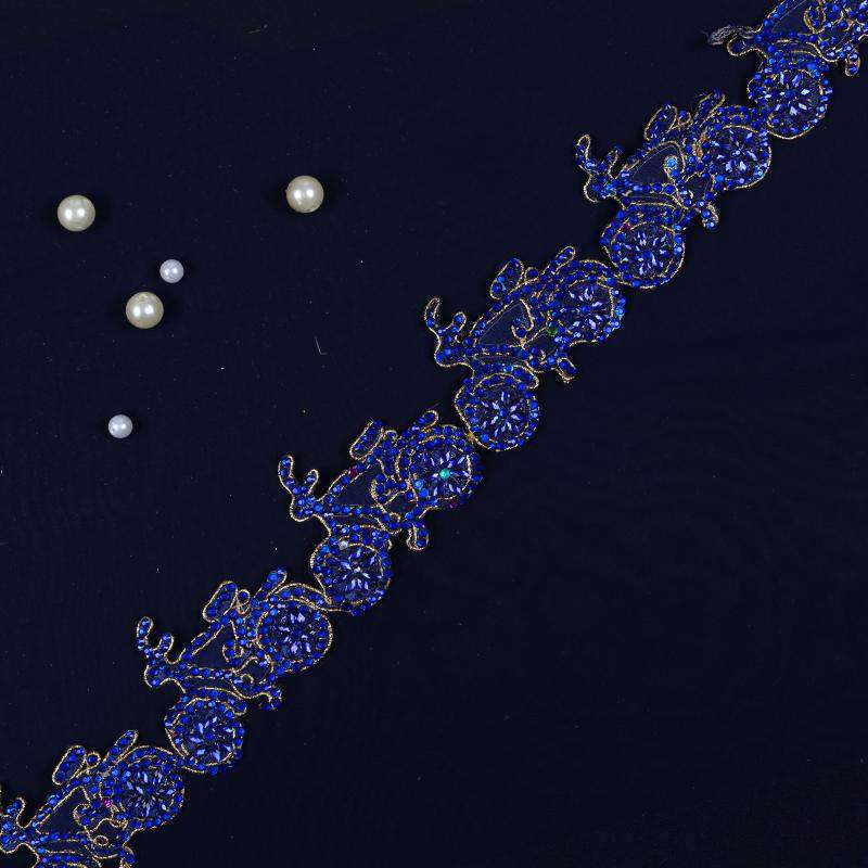 Royal Blue Stone Cut Work Embroidery Lace (9 Mtr) - Fabcurate