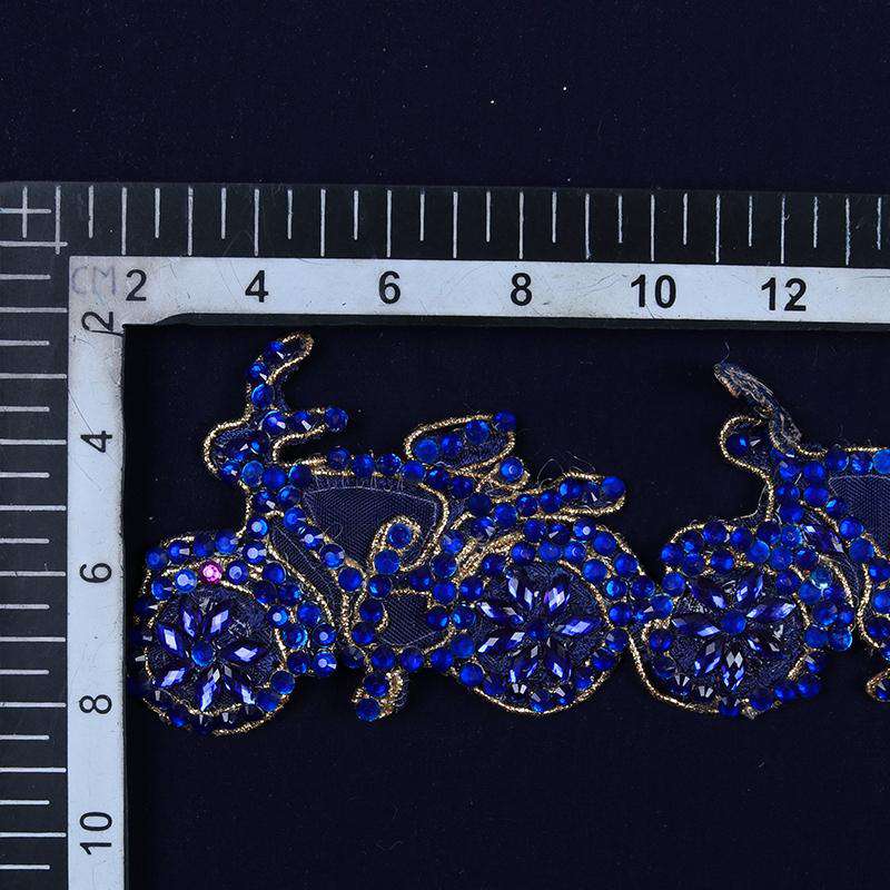Royal Blue Stone Cut Work Embroidery Lace (9 Mtr) - Fabcurate