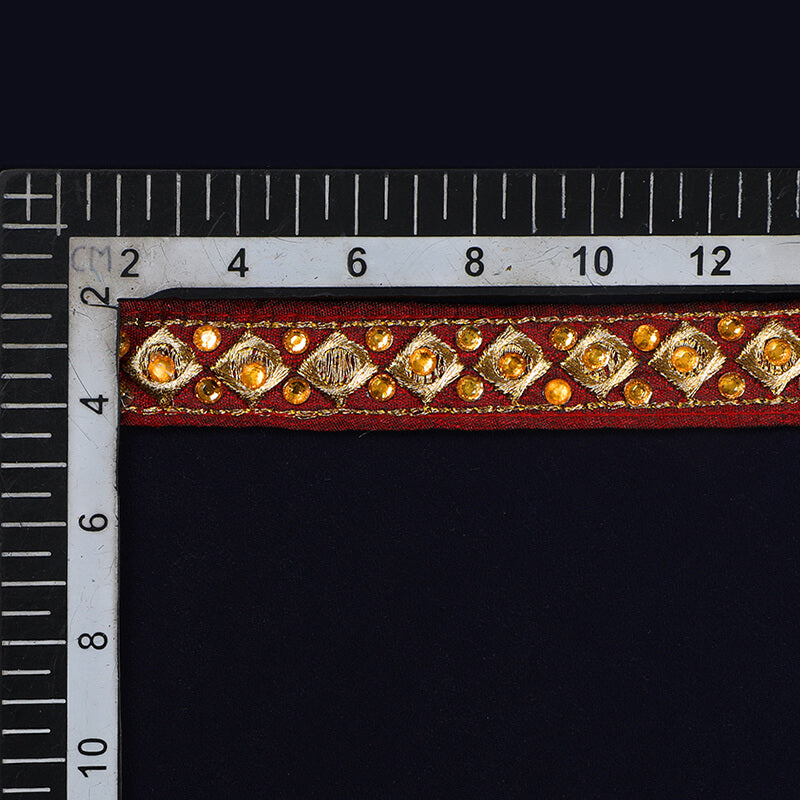 Gold Zari Stone Brown Thread Cut Work Embroidery Lace (9 Mtr) - Fabcurate