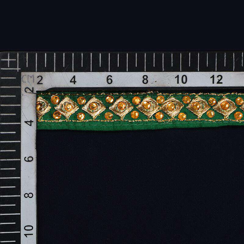 Gold Zari Stone Green Thread Cut Work Embroidery Lace (9 Mtr) - Fabcurate