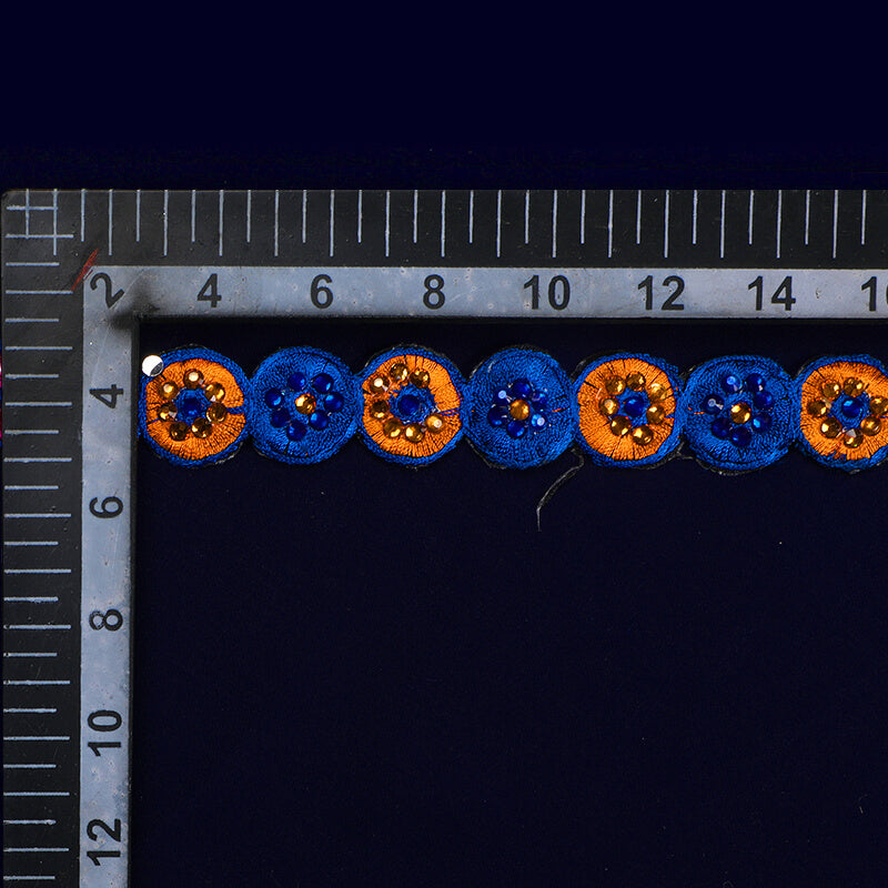 Stone Royal Blue Thread Cut Work Embroidery Lace (9 Mtr) - Fabcurate