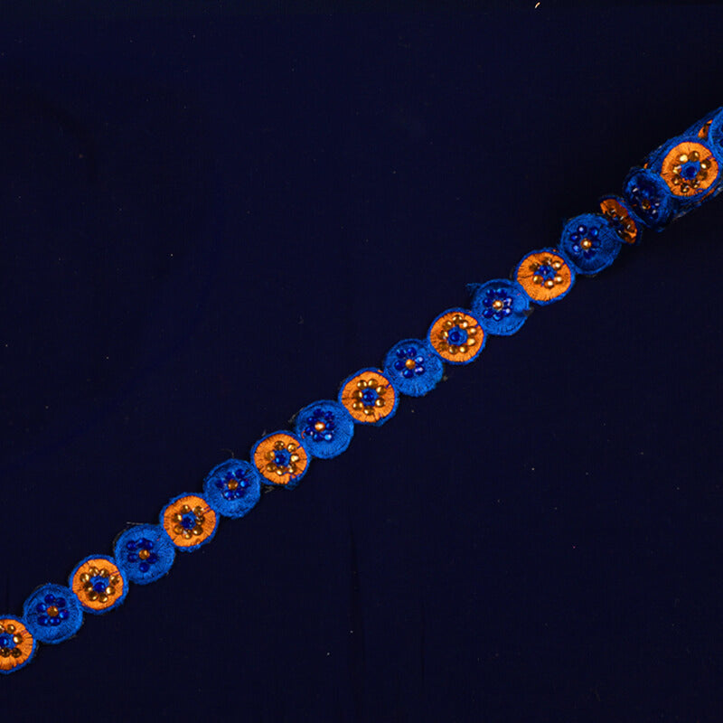Stone Royal Blue Thread Cut Work Embroidery Lace (9 Mtr) - Fabcurate