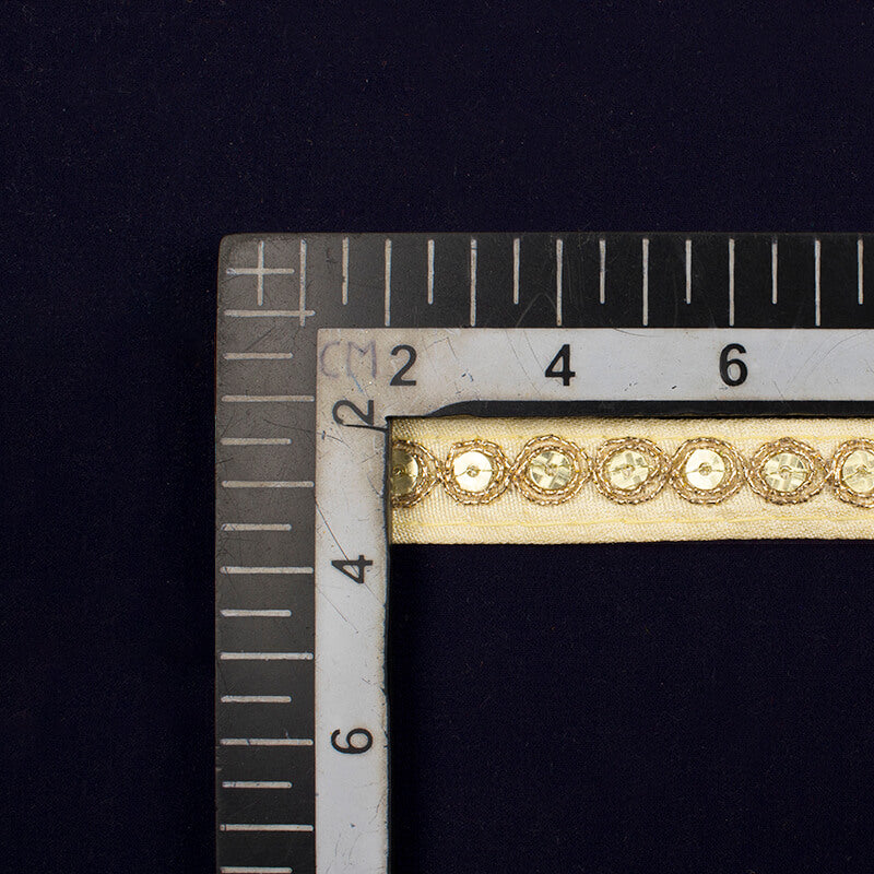 Gold Jari Cream Sequins Embroidery Lace (9 Mtr) - Fabcurate