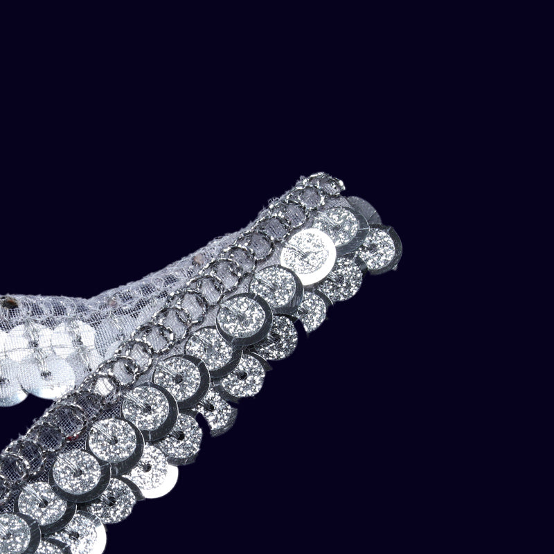 Silver Jari Sequins Embroidery Lace (9 Mtr) - Fabcurate