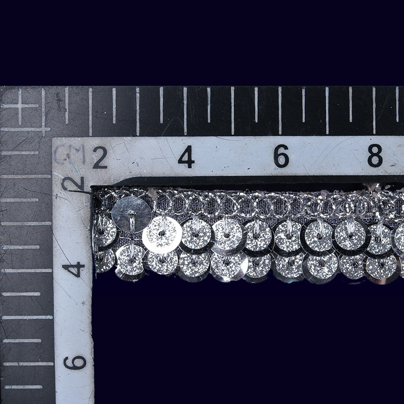 Silver Jari Sequins Embroidery Lace (9 Mtr) - Fabcurate