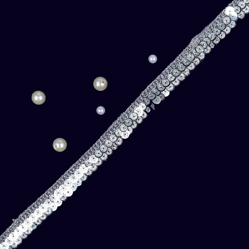 Silver Jari Sequins Embroidery Lace (9 Mtr) - Fabcurate