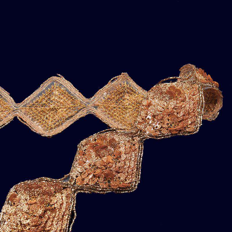 Rose Gold Sequins Thread Embroidery Lace (9 mtr) - Fabcurate