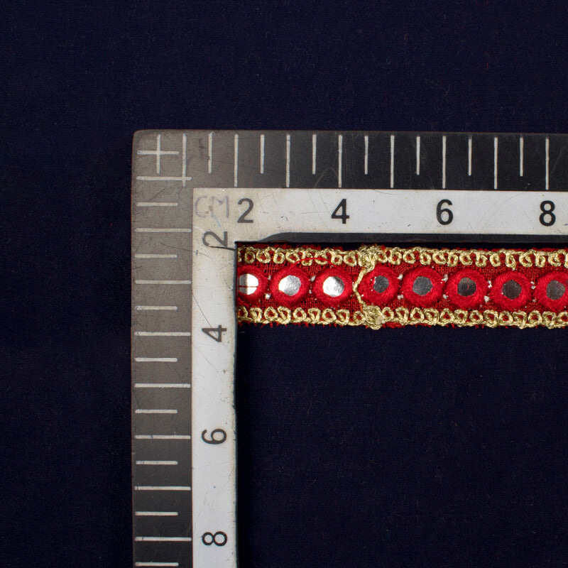 Red Thread Mirror Embroidery Lace (9 mtr) - Fabcurate