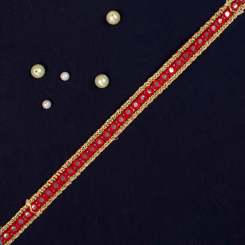 Red Thread Mirror Embroidery Lace (9 mtr) - Fabcurate