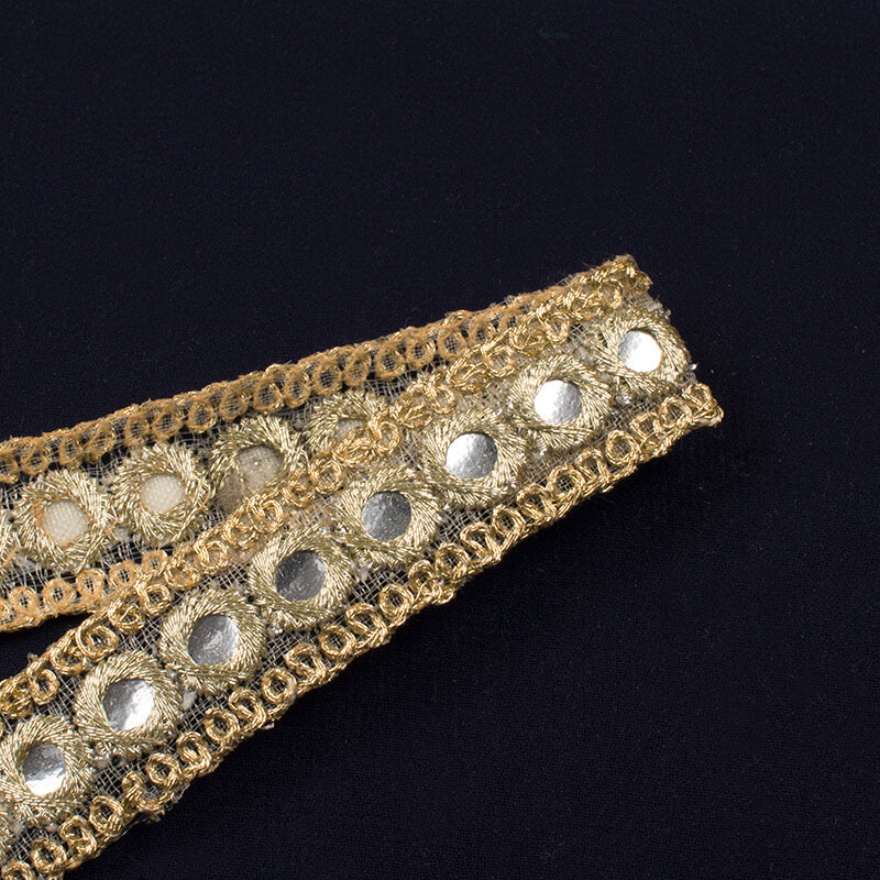 Silver Thread Mirror Embroidery Lace (9 mtr) - Fabcurate