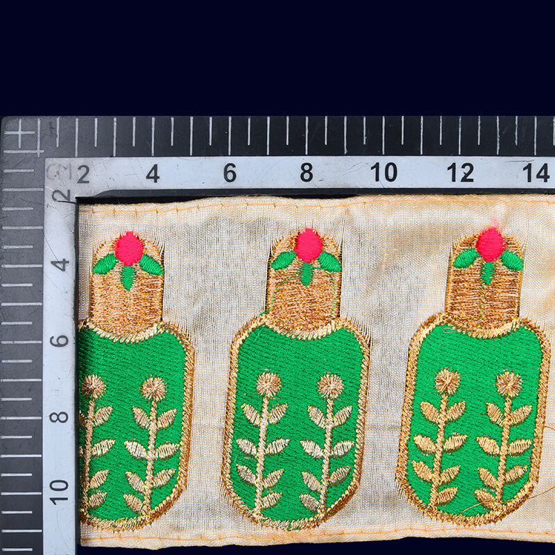 Gold Zari Parrot Green Thread Patti Embroidery Lace (9 Mtr) - Fabcurate