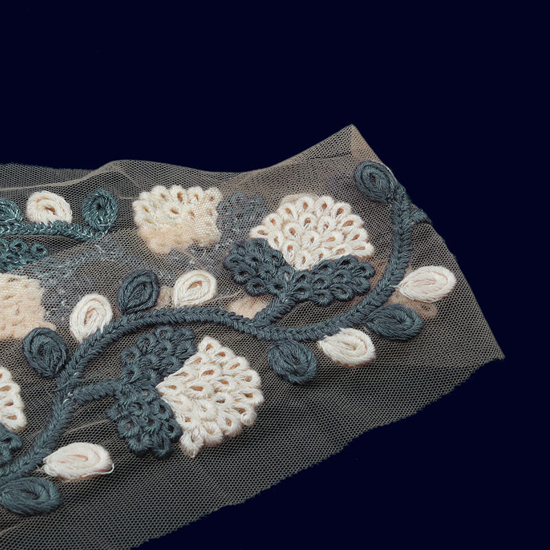 Grey Cream Thread Patti Embroidery Lace (9 Mtr) - Fabcurate