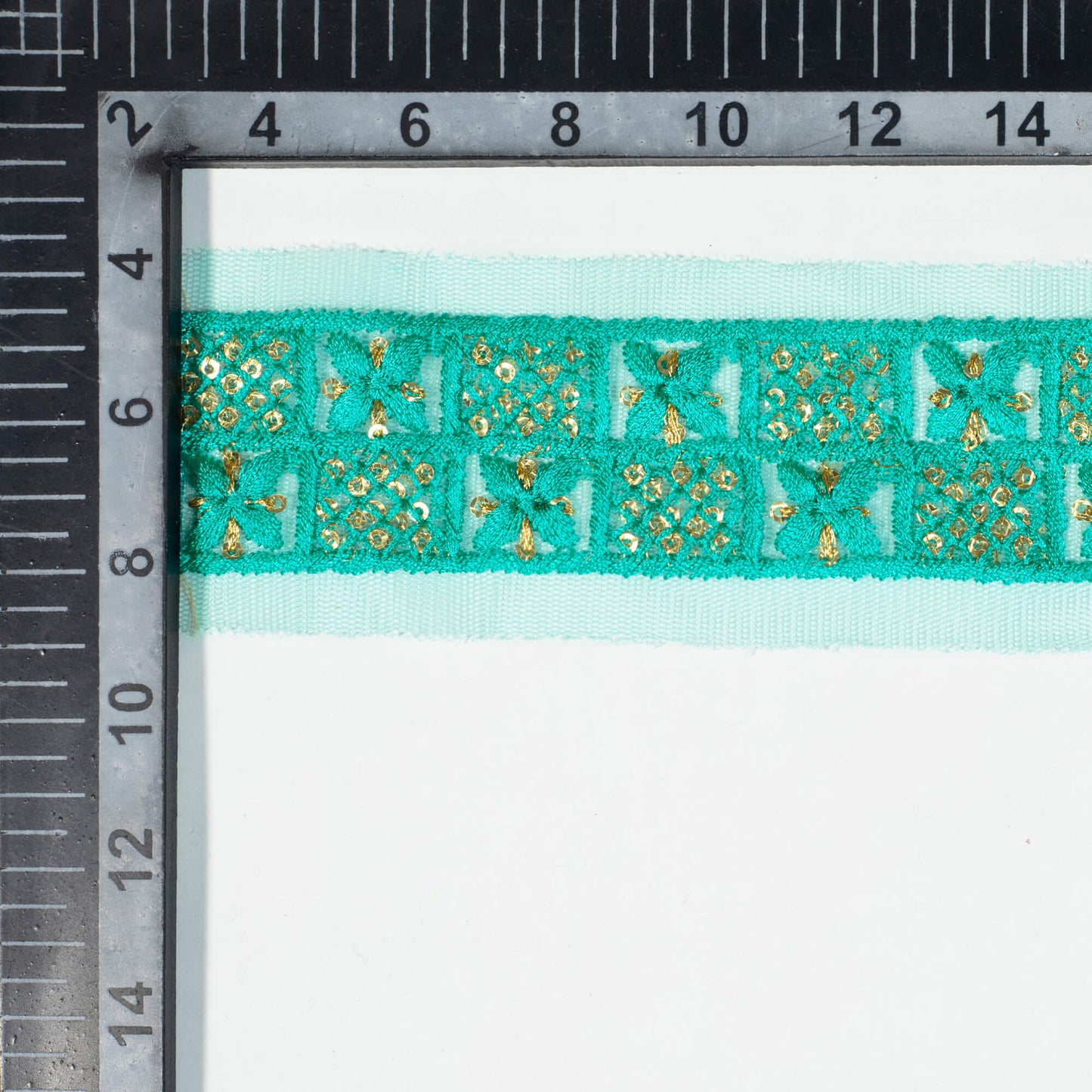 Turquoise Floral Pattern Sequins Embroidery Net Lace (9 Mtr)