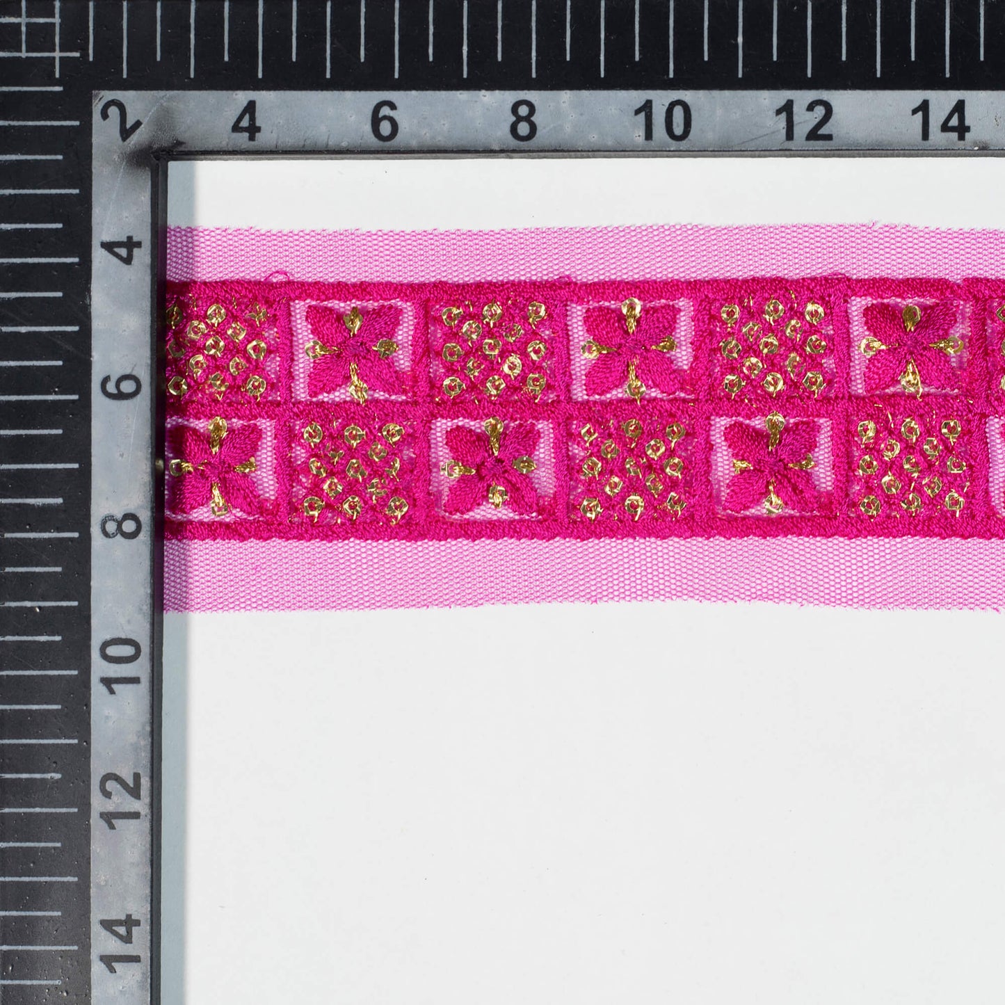 Magenta Pink Floral Pattern Sequins Embroidery Net Lace (9 Mtr)