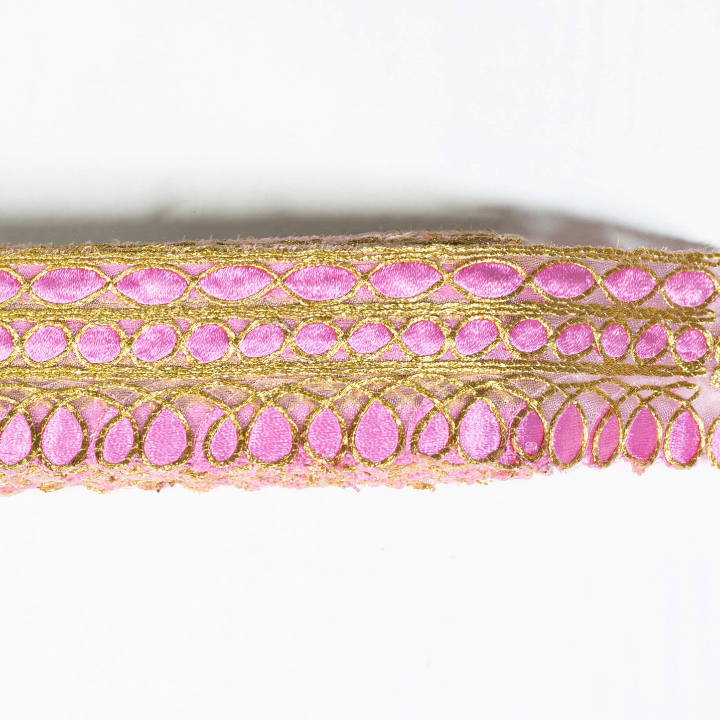 Ultra Pink Geometric Pattern Zari Embroidery Organza Tissue Lace (9 Mtr)
