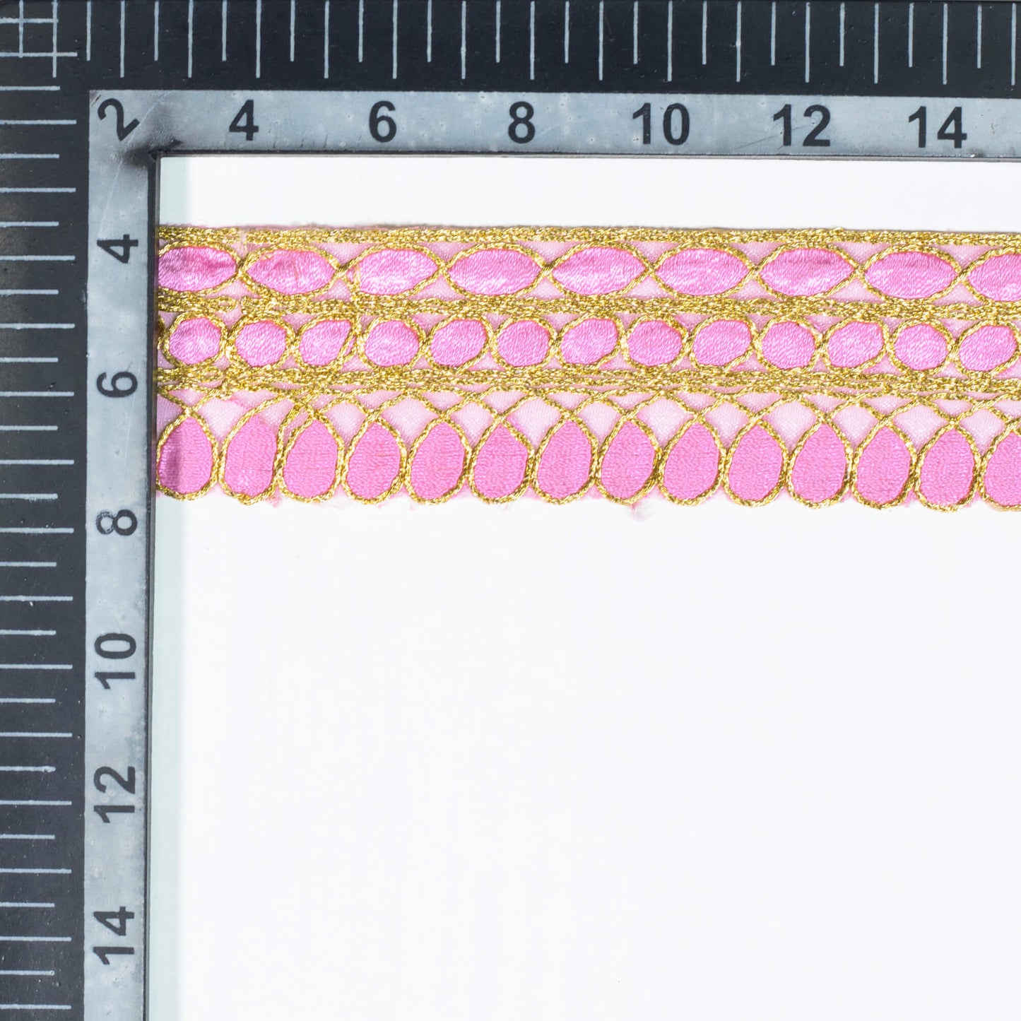 Ultra Pink Geometric Pattern Zari Embroidery Organza Tissue Lace (9 Mtr)