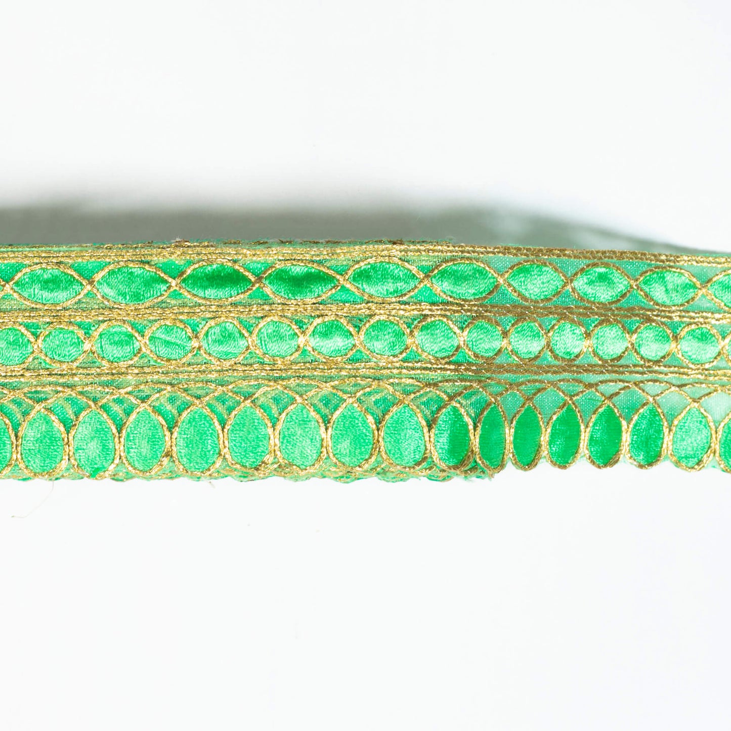 Paris Green Geometric Pattern Zari Embroidery Organza Tissue Lace (9 Mtr)