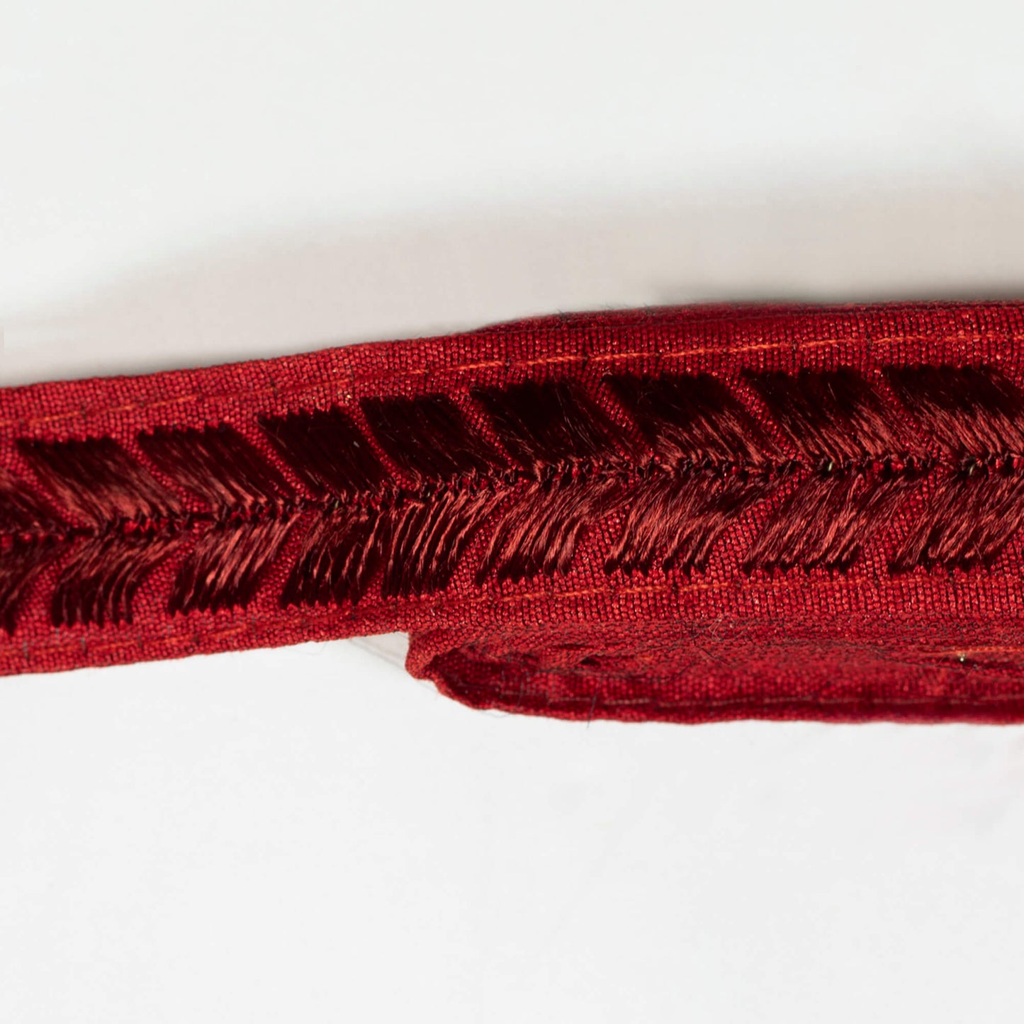 Carmine Red Abstract Pattern Embroidery Tusser Silk Lace (9 Mtr)