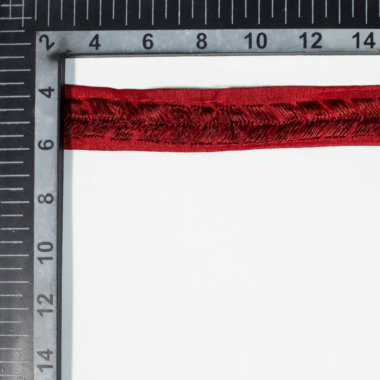 Carmine Red Abstract Pattern Embroidery Tusser Silk Lace (9 Mtr)