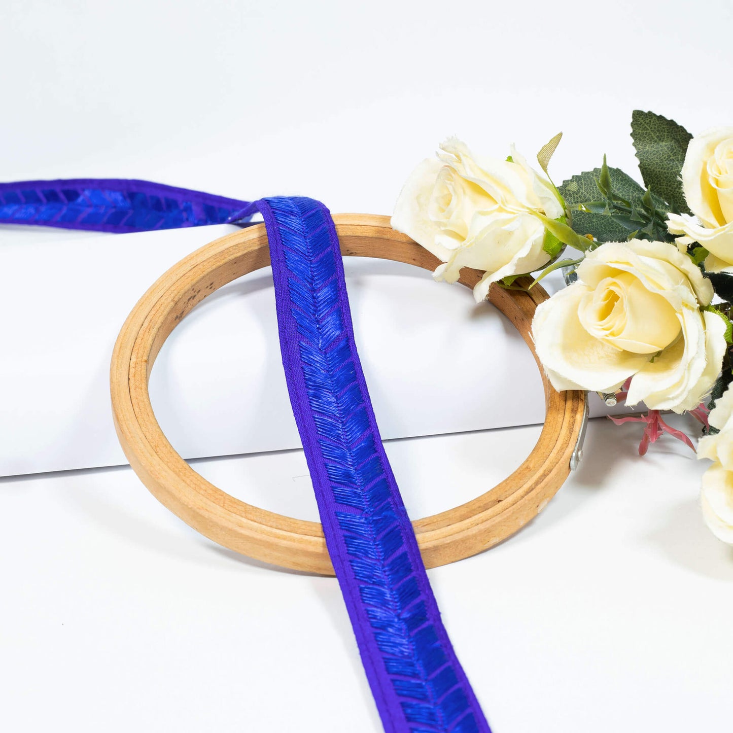 Royal Blue Abstract Pattern Embroidery Tusser Silk Lace (9 Mtr)