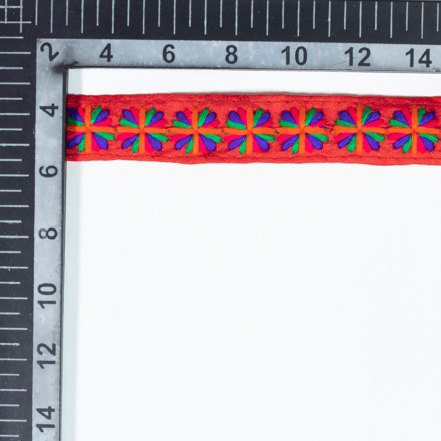Cherry Red Floral Pattern Embroidery Tusser Silk Lace (9 Mtr)