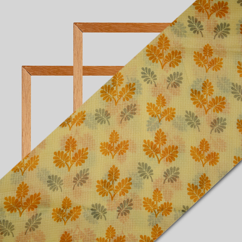 Yellow Floral Pattern Kota Doria Fabric