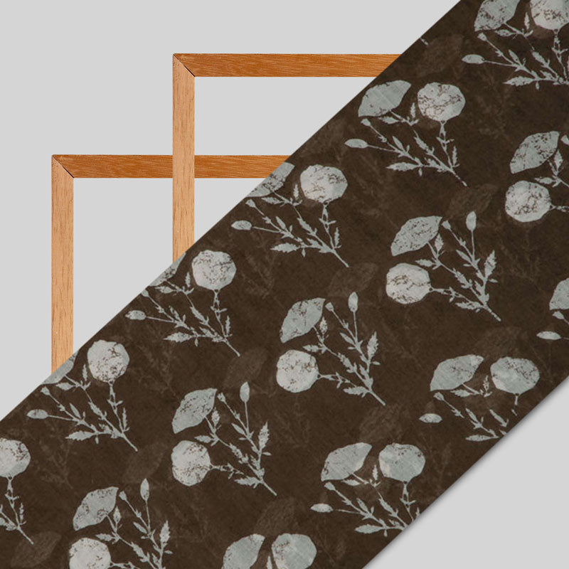 Brown Base With White Mughal Floral Pattern Mulmul Fabric