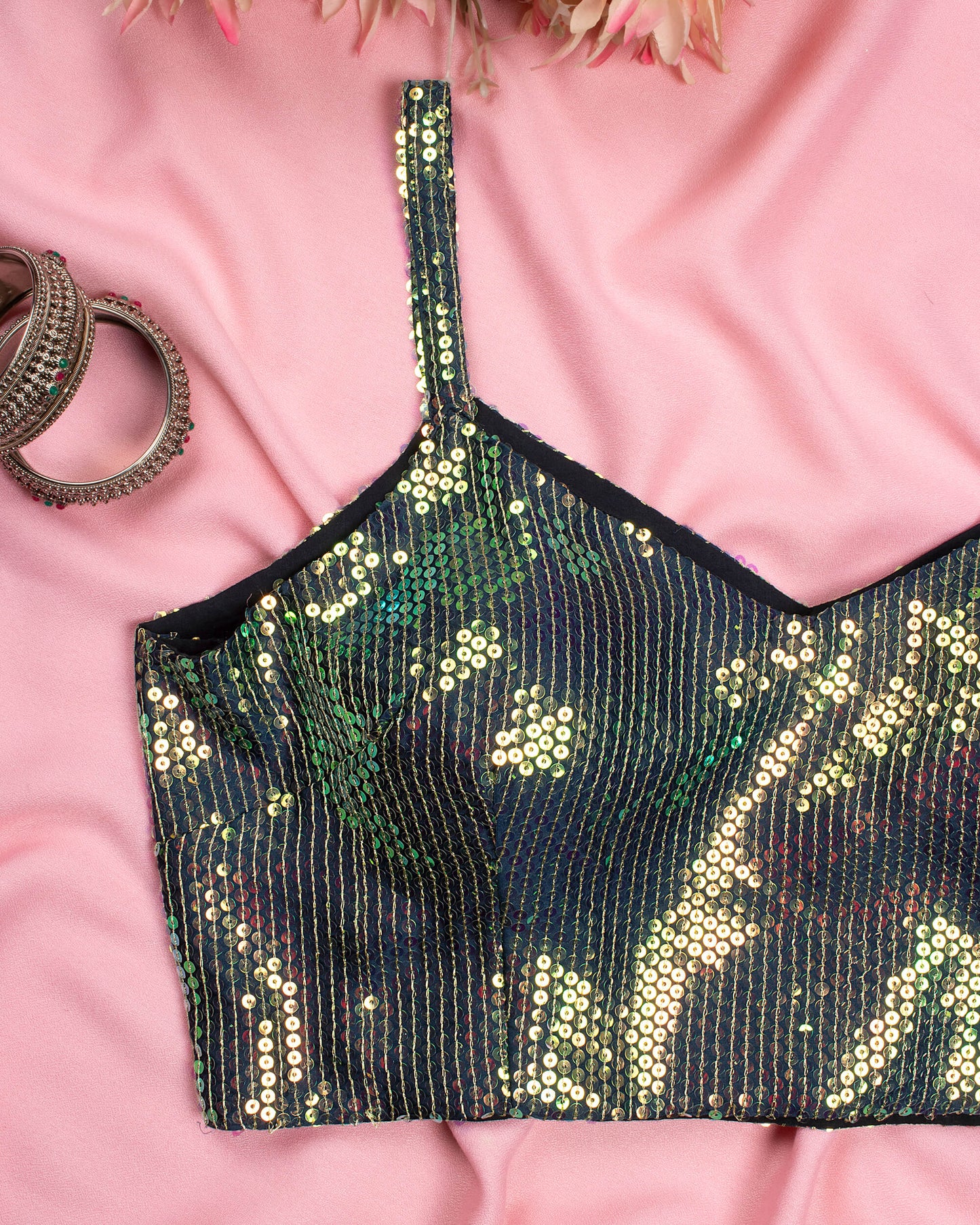 Rainbow Sequins Japan Satin Strappy Blouse