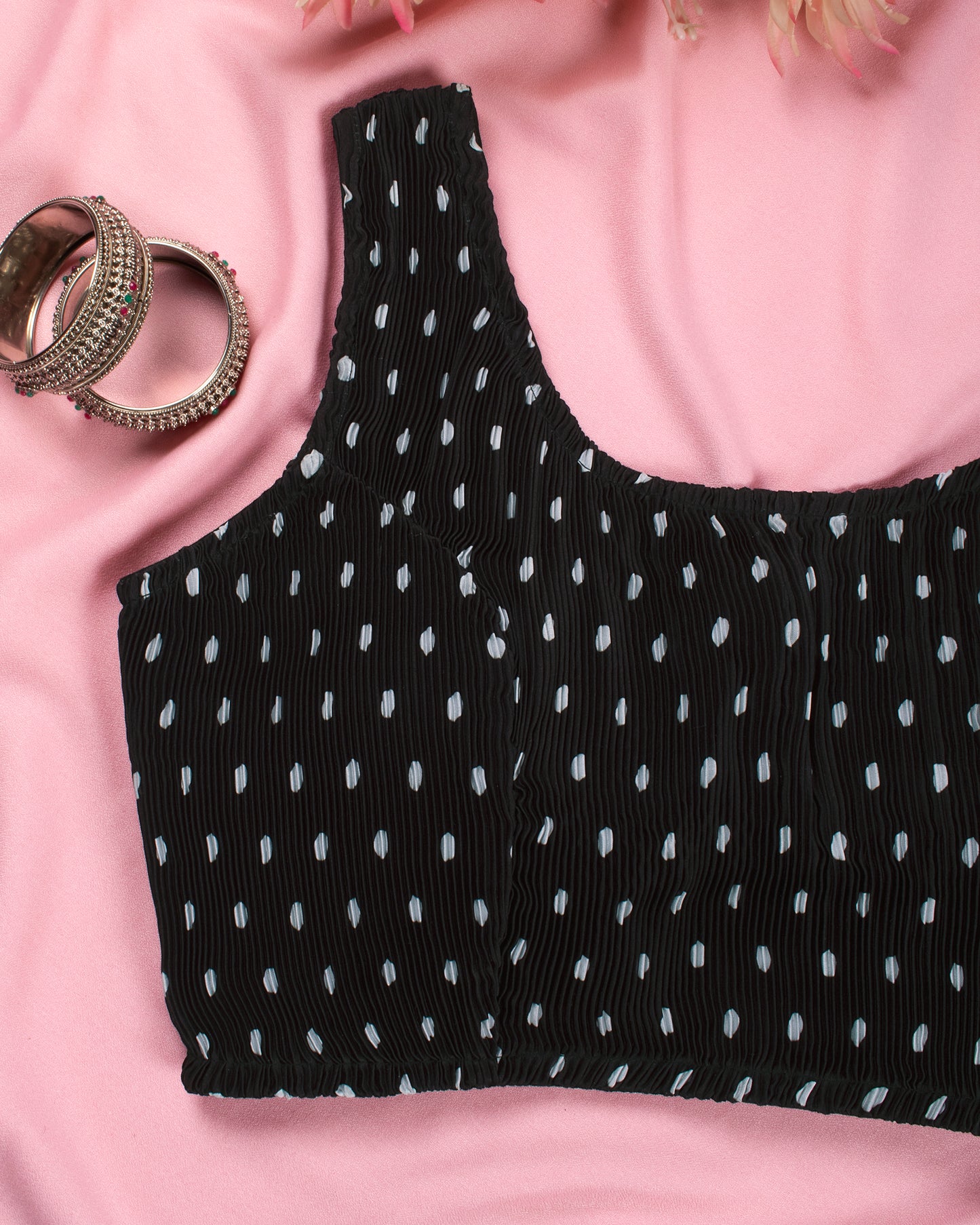 Polka Dots Pleated Satin Blouse