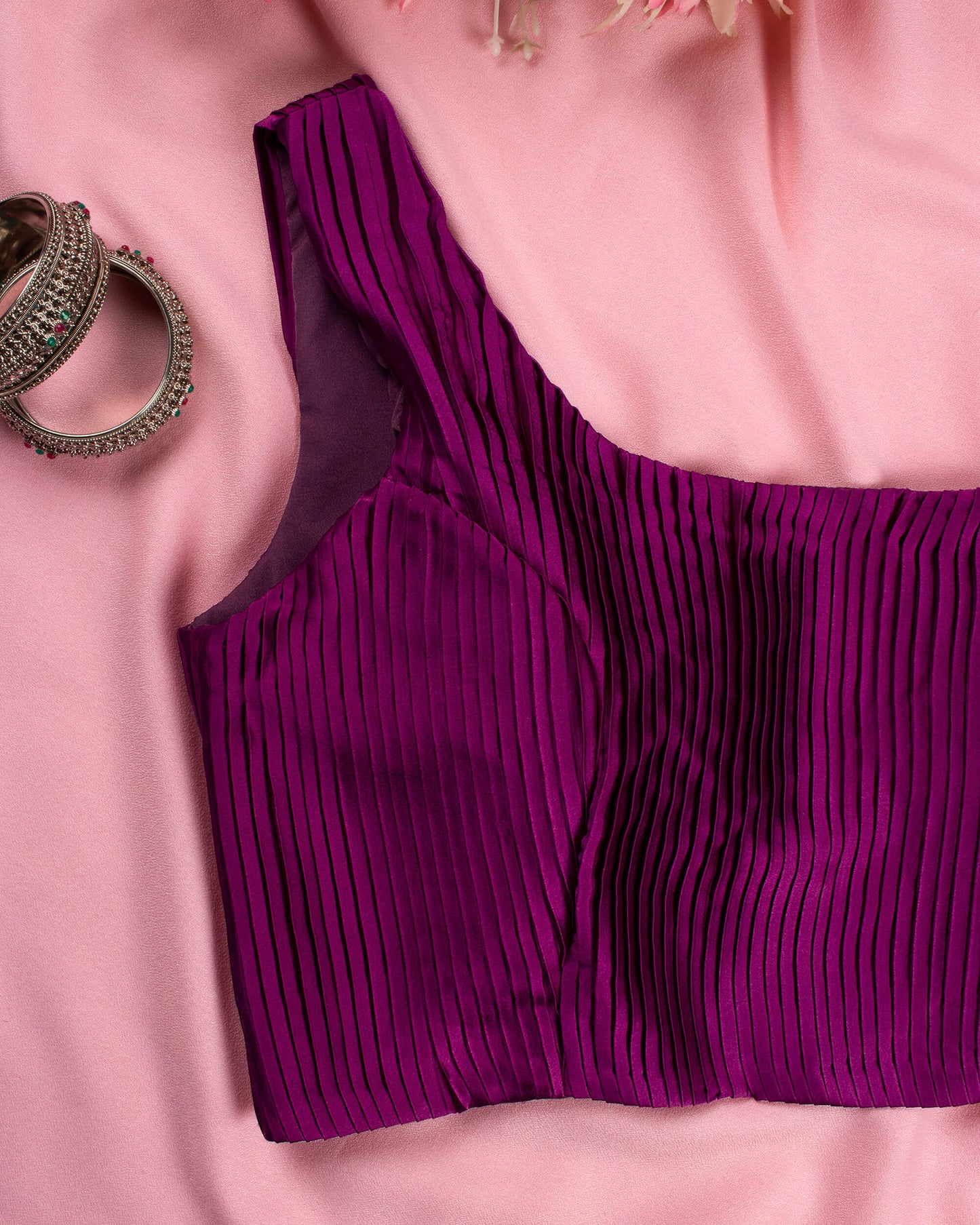 Wine Pleated Satin Blouse