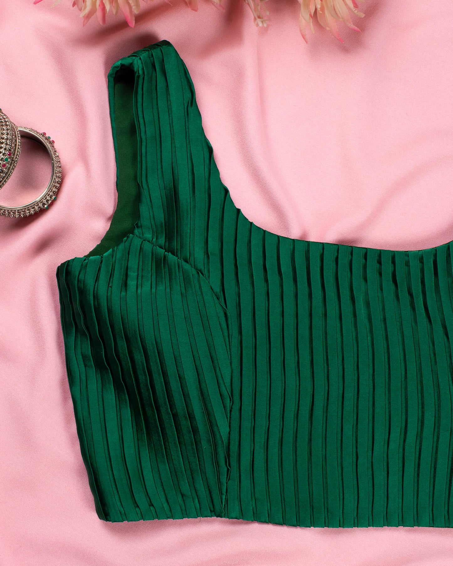 Green Pleated Satin Blouse