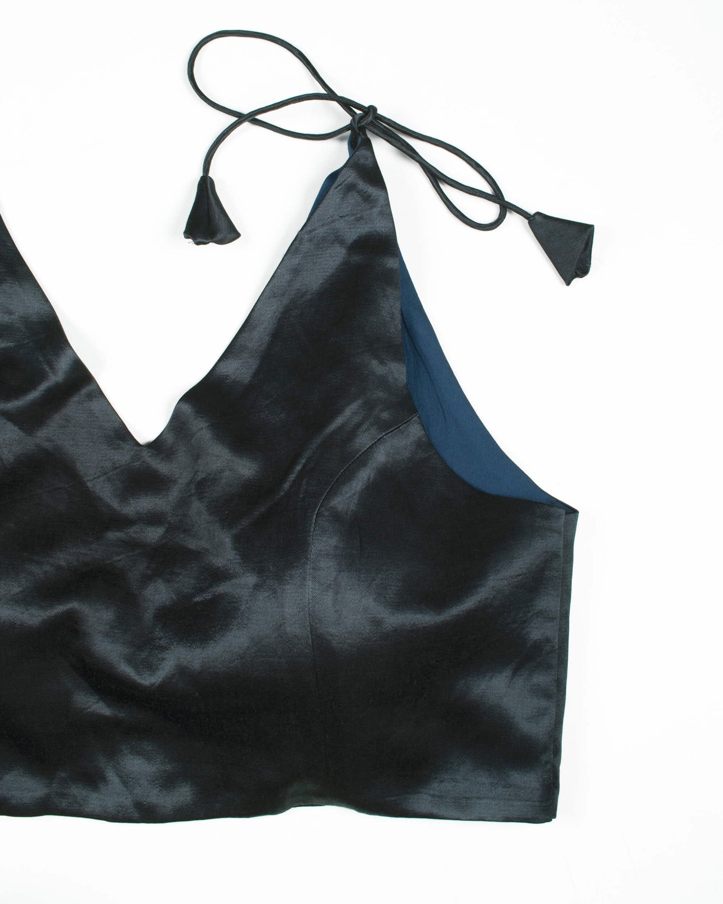 Grey Mashru Silk Spaghetti Tie Up Blouse
