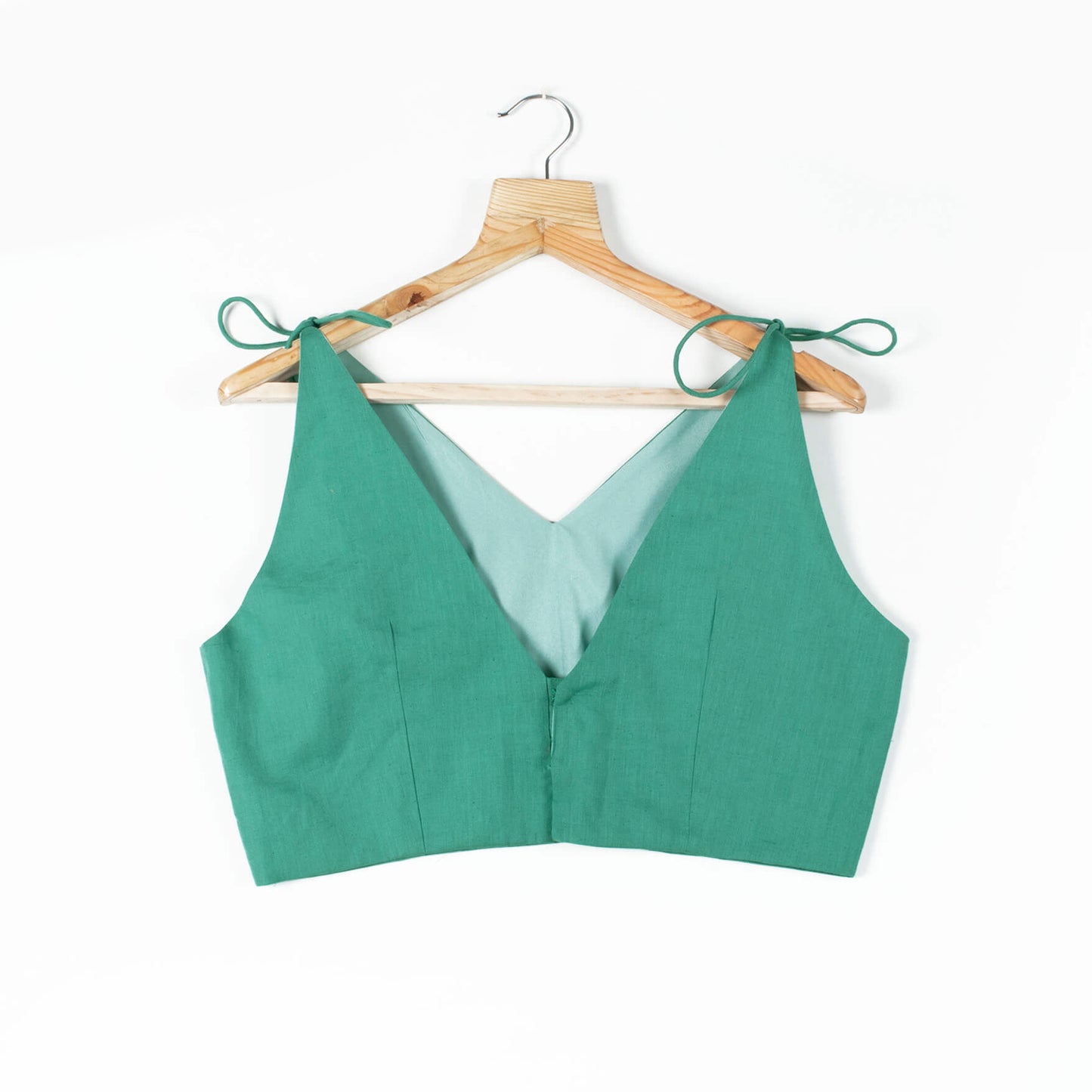 Green Cotton Flex Spaghetti Tie Up Blouse