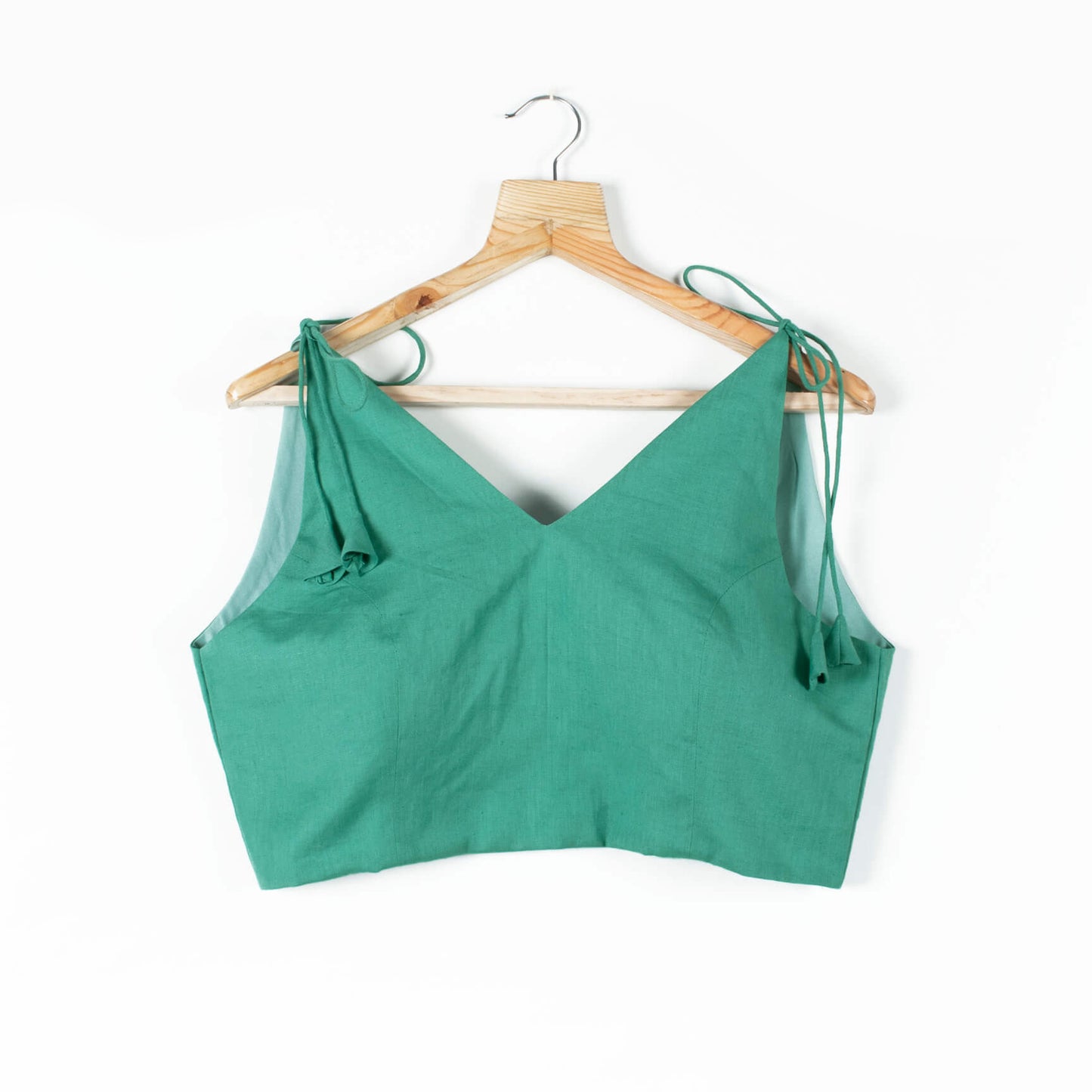 Green Cotton Flex Spaghetti Tie Up Blouse