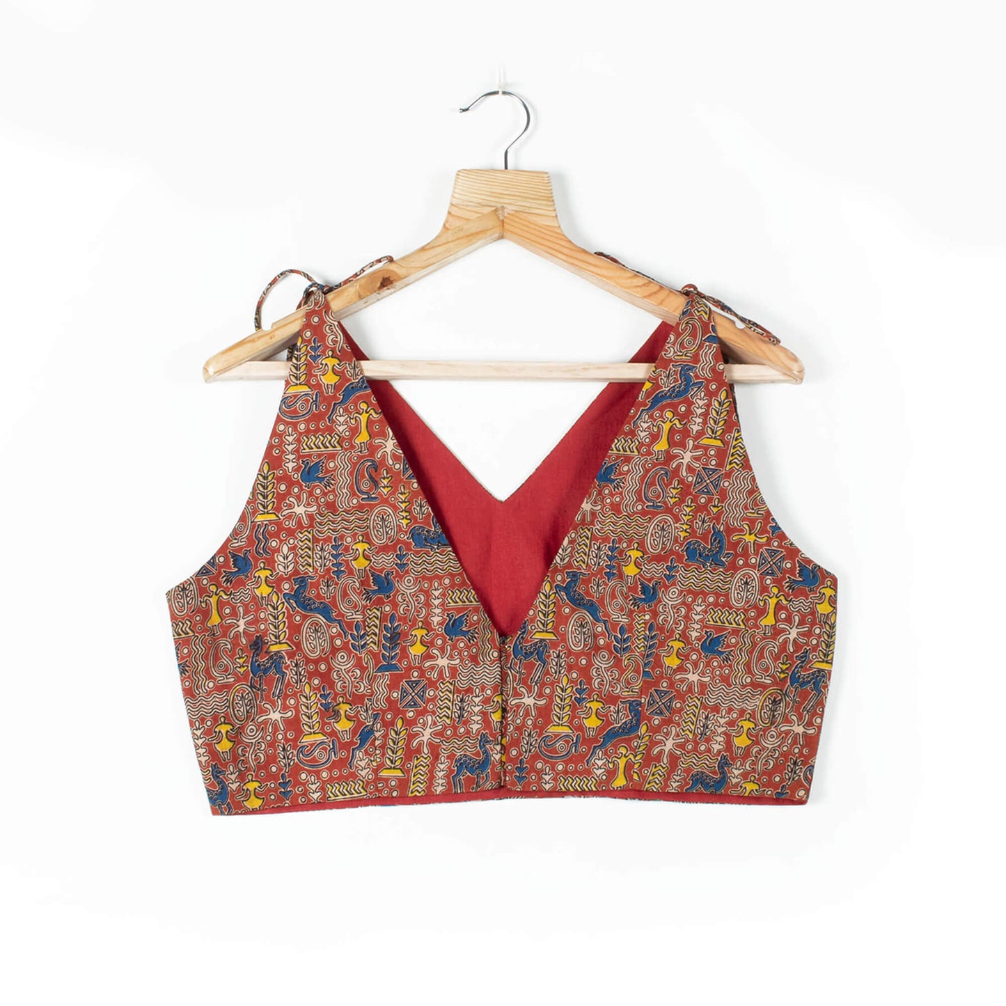Kalamkrii Printed Cotton Spaghetti Tie Up Blouse