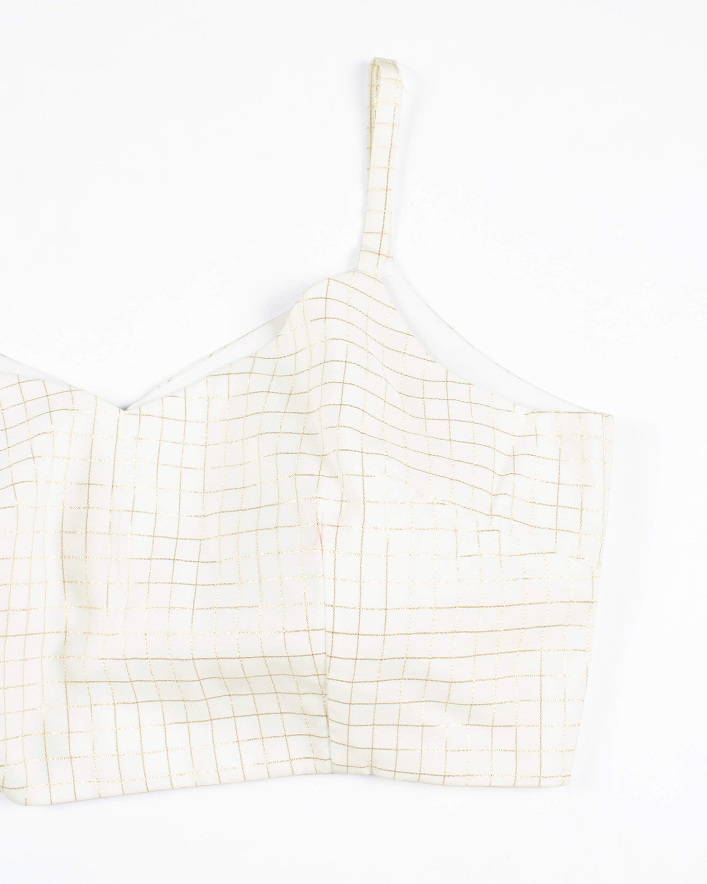 White Checks Lurex Chanderi Strappy Blouse