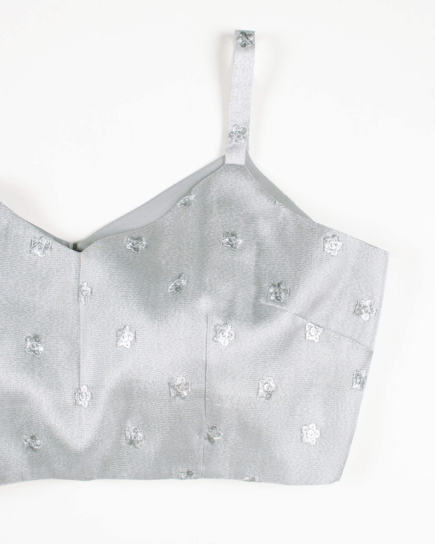 Silver Booti Embroidery Banarasi Tissue Strappy Blouse