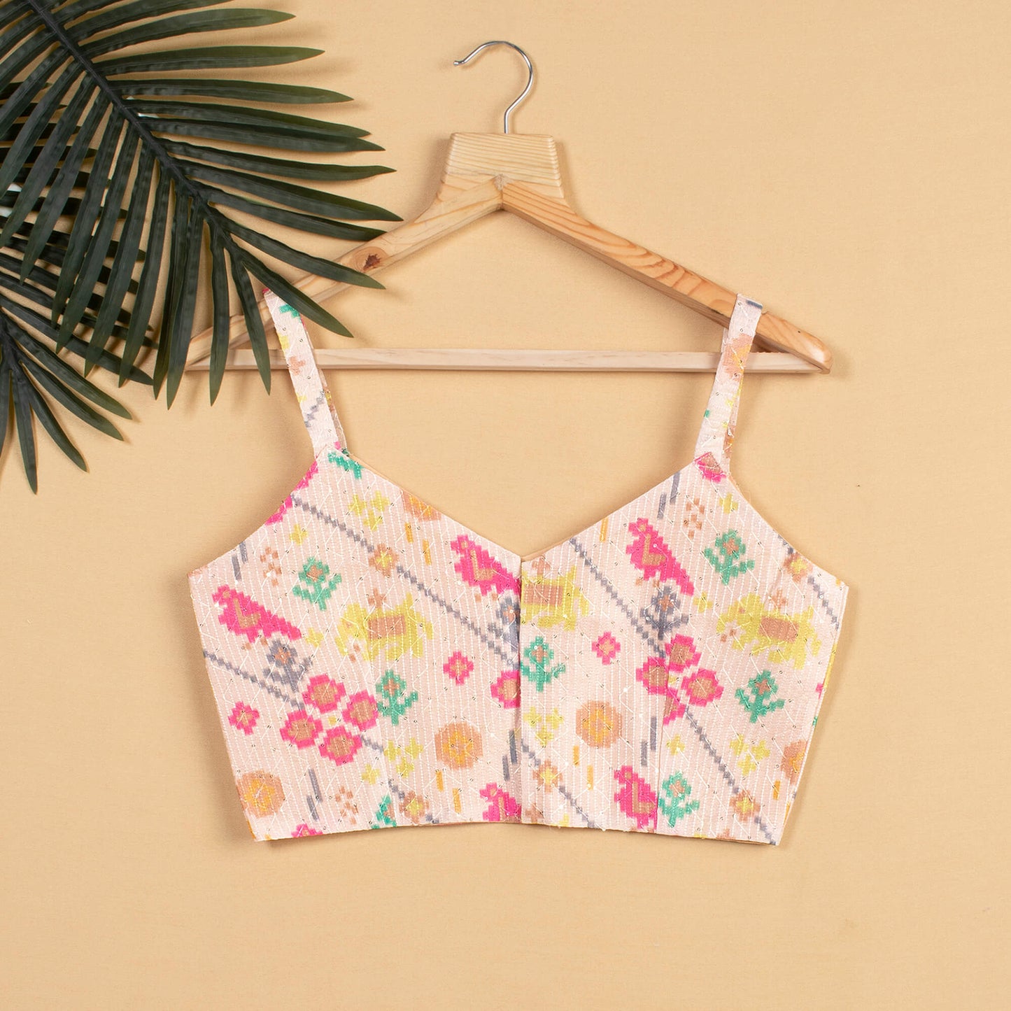 Patolaa Printed Sequins Embroidery Silk Strappy Blouse