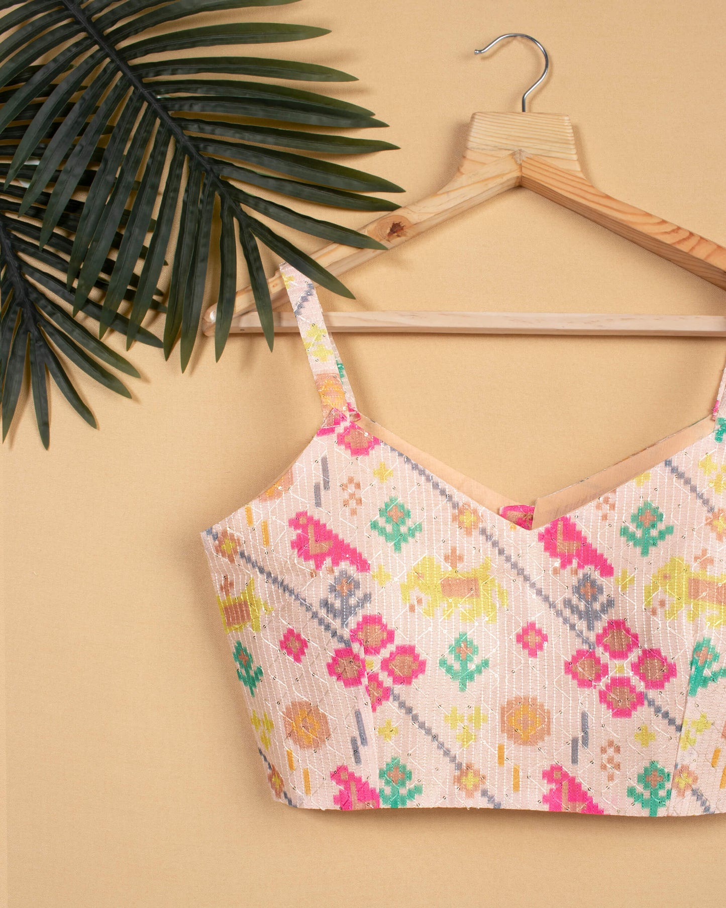 Patolaa Printed Sequins Embroidery Silk Strappy Blouse