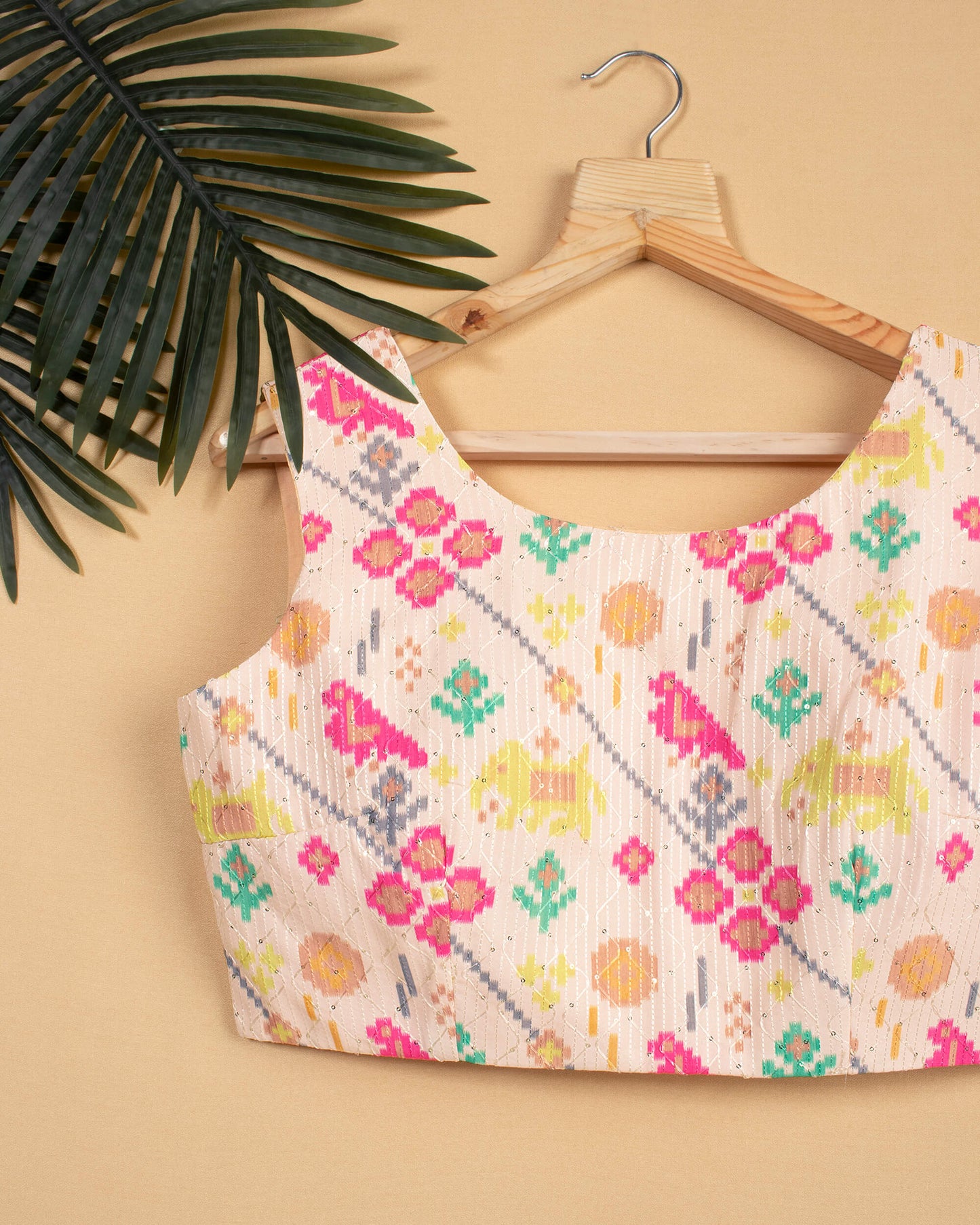 Patolaa Printed Sequins Embroidery Silk Blouse