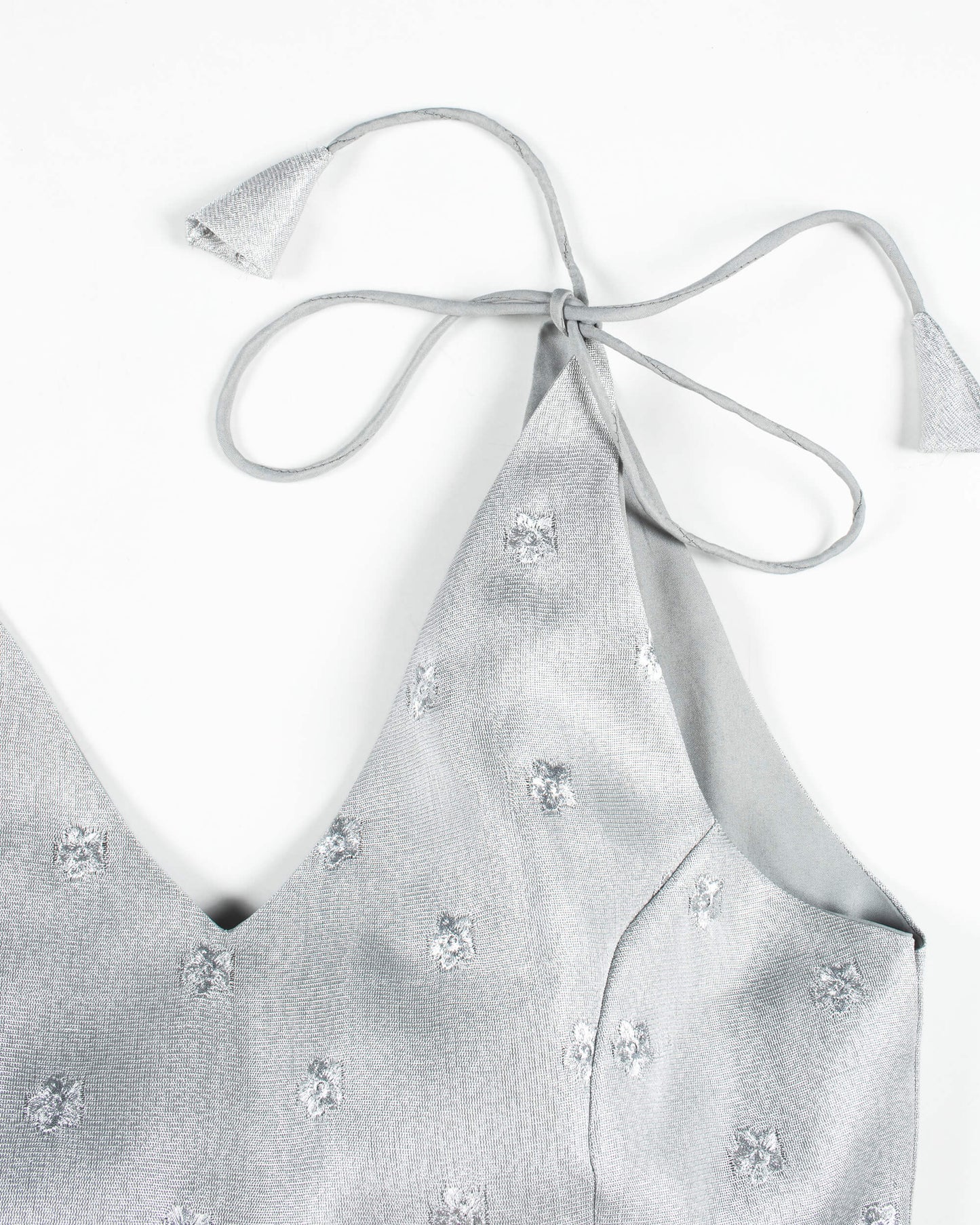 Silver Booti Embroidery Tissue Spaghetti Tie Up Blouse