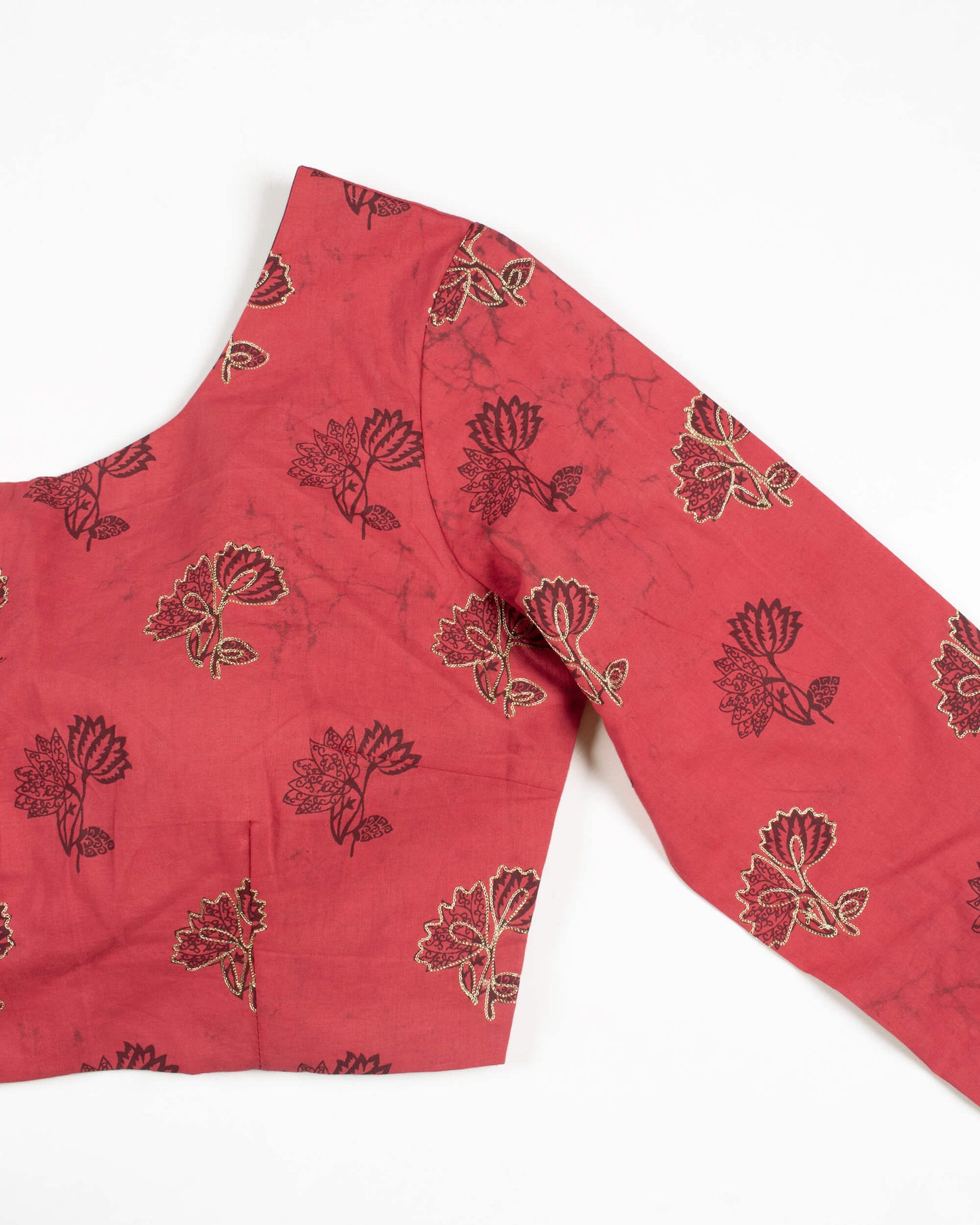 Red Printed Zari Embroidery Cotton Blouse