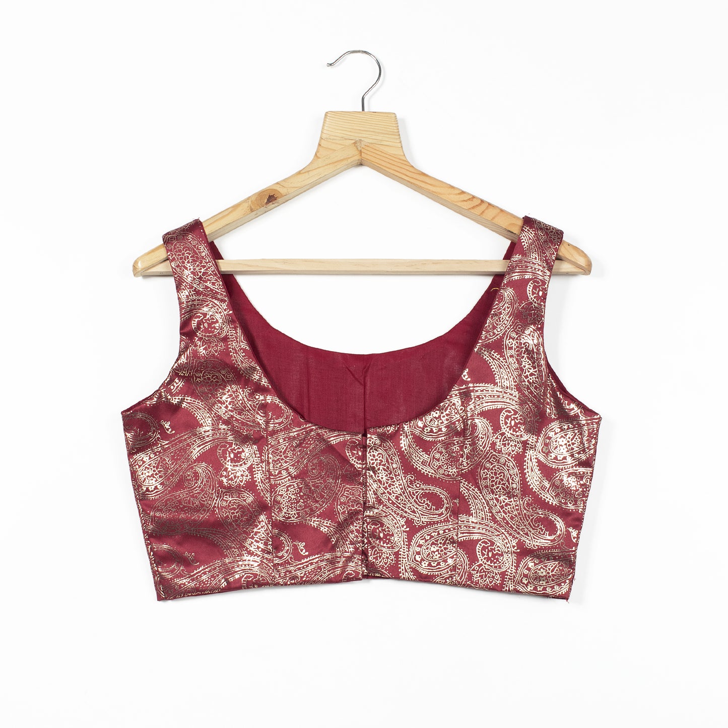 Maroon Paisley Foil Printed Satin Blouse