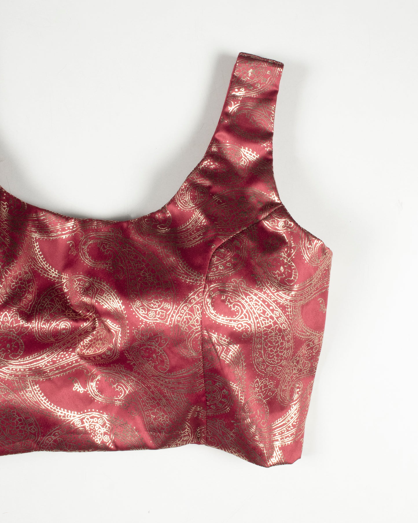 Maroon Paisley Foil Printed Satin Blouse