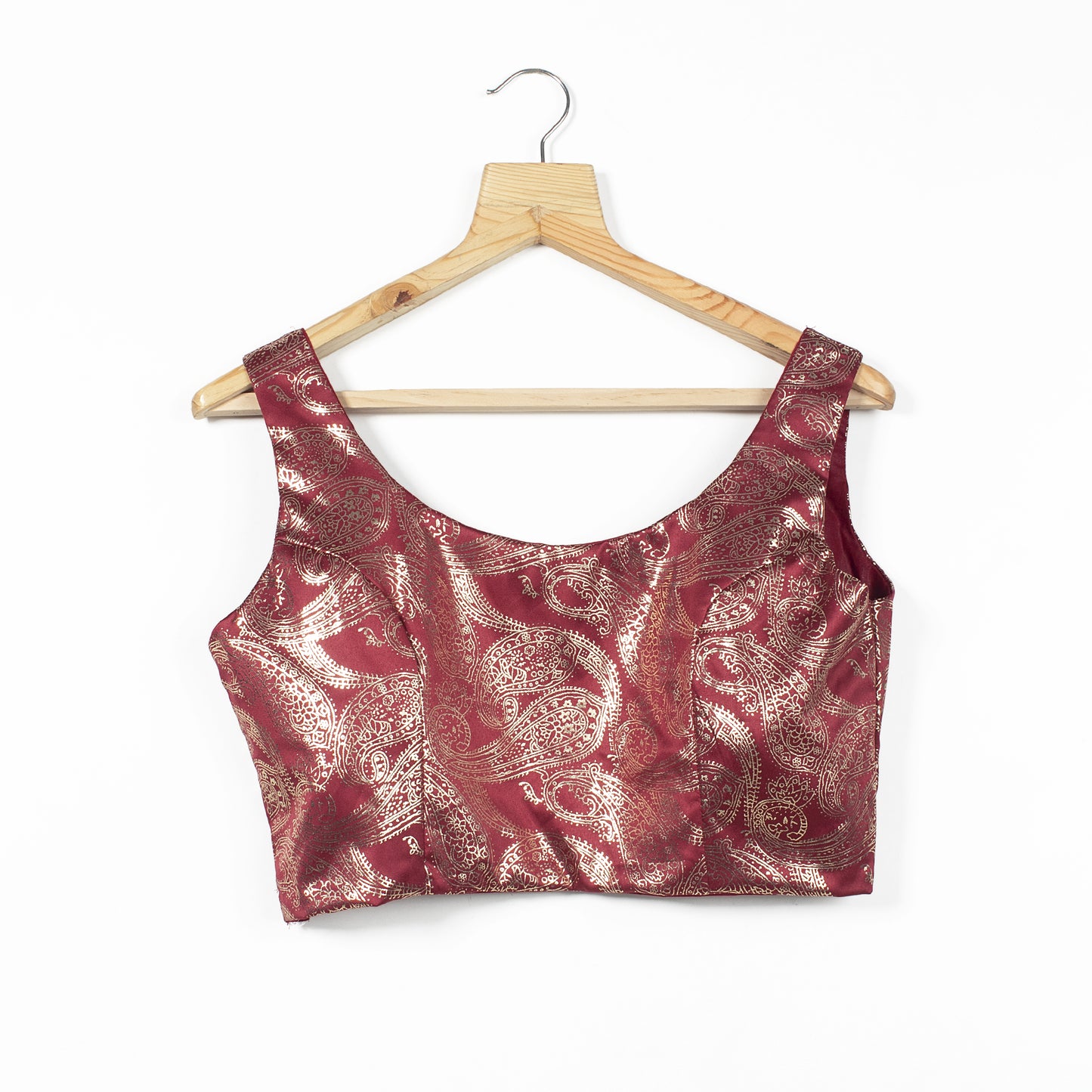 Maroon Paisley Foil Printed Satin Blouse