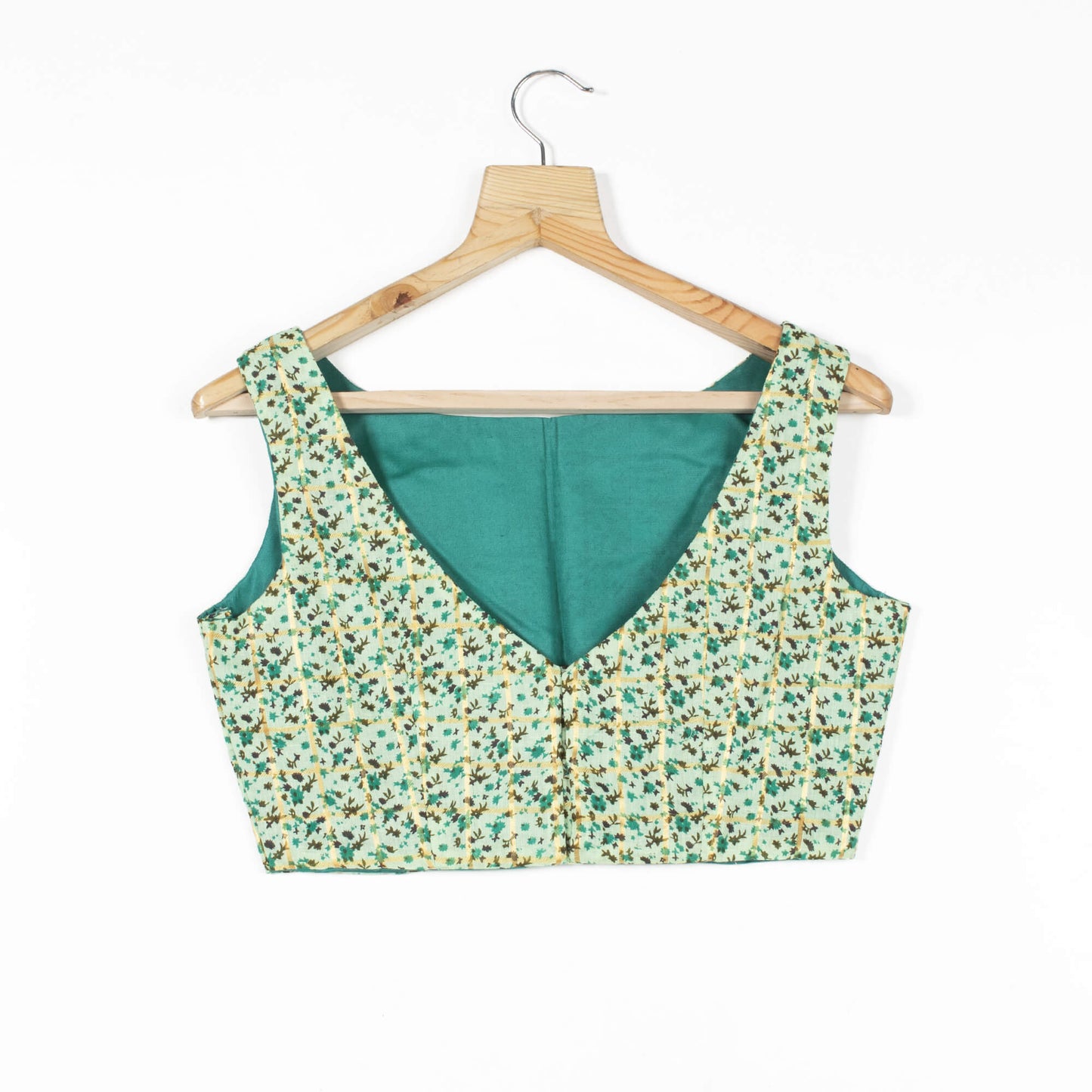Floral Printed Golden Checks Mulmul Blouse