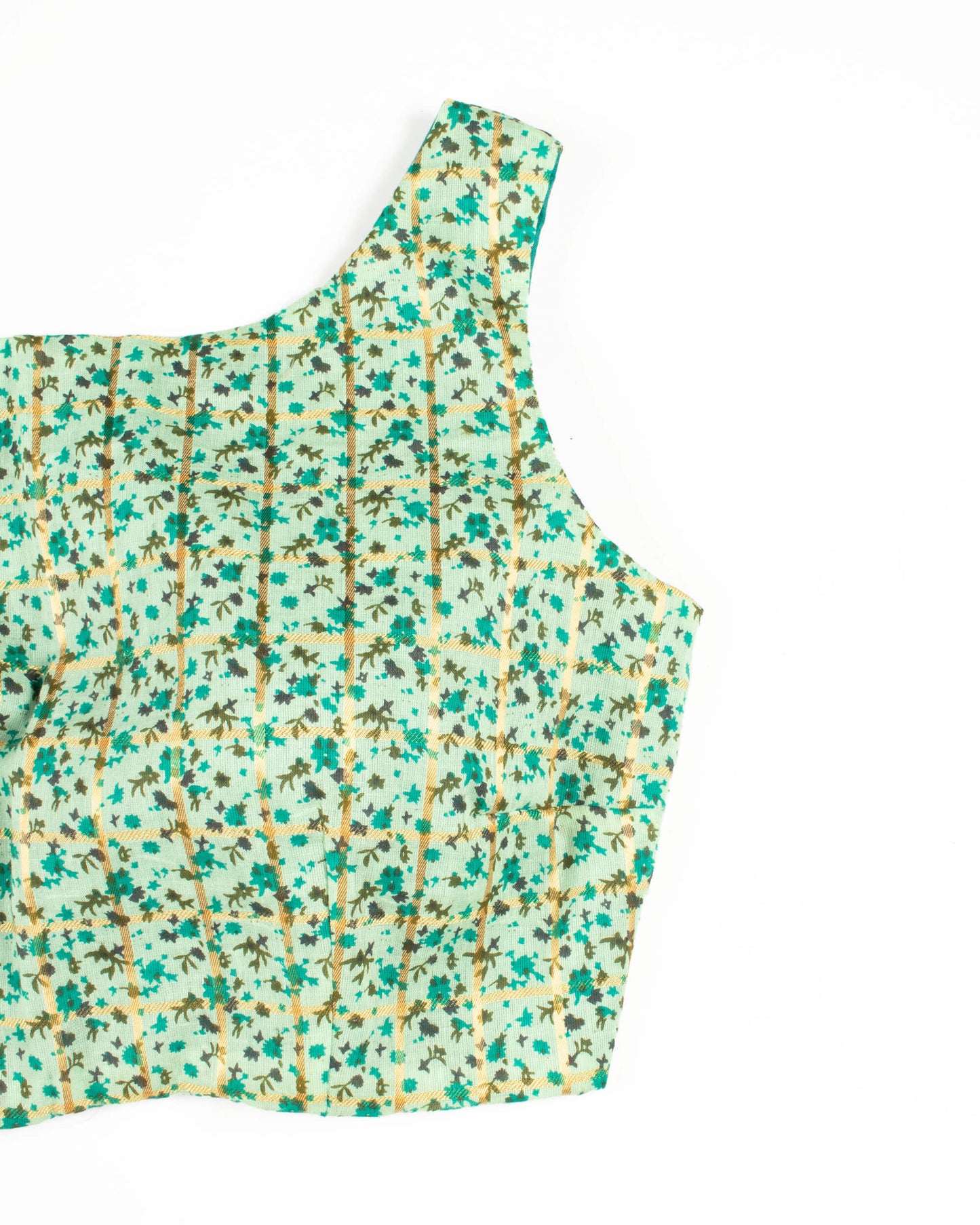 Floral Printed Golden Checks Mulmul Blouse